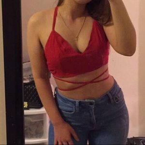 Red wrap crop Top